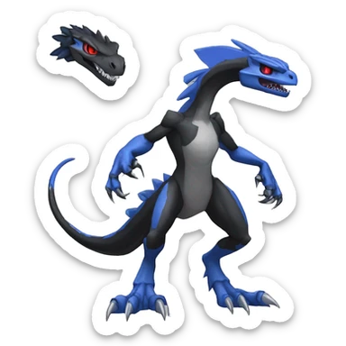  Cool Edgy Black Blue Digimon-Fakemon-Guilmon-Velociraptor-Dragon full body sticker
