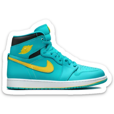 Jordan 1 aqua blue and white with yellow stripe at the bottom  sticker