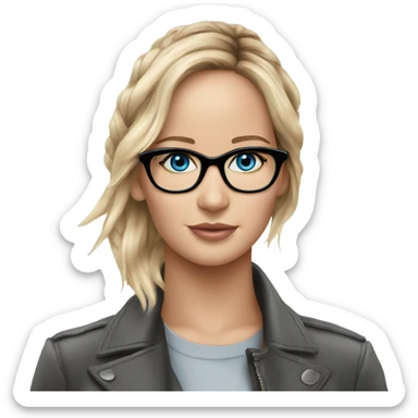 Jennifer Lawrence,  blu eyes wearing glasses  sticker