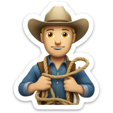 white man in cowboy hat holding a rope sticker