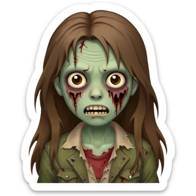 Girl zombie with brown long hair with teeth and serious face sticker