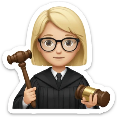 Young judge, blonde hair with glasses and robe sticker