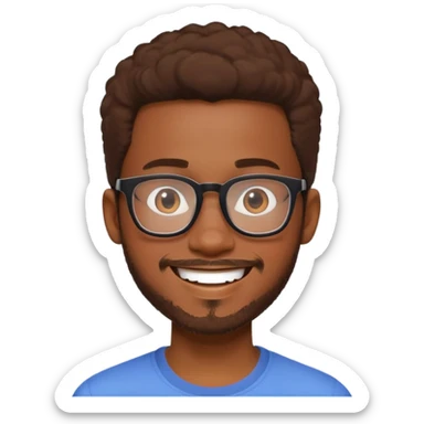 African yound man in his lateb 20s with a  nerdy glass and a bright smile with a short boxed beards in Pixar style sticker