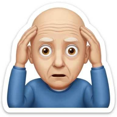 A bald person who’s very old is staring, he’s inside a toilet and his head is upright and looking at the camera with very wide eyes and his hands are putting pressure on his head, very scared expression and he’s twerking sticker