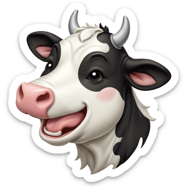 Cinematic Cute Yawning Black and White Cow Portrait Emoji, Head tilted slightly with a dramatic, wide-open yawn, showcasing a smooth, contrasting coat of black and white, floppy ears slightly drooping, round brown eyes barely open in drowsy contentment, Simplified yet irresistibly adorable features, highly detailed, glowing with a soft, cozy glow, high shine, relaxed yet expressive, stylized with a touch of modern whimsy, bright and endearing, soft glowing outline, capturing the essence of a sleepy yet affectionate cow, so drowsy it feels like it could stride out of the screen and curl up for a nap! sticker