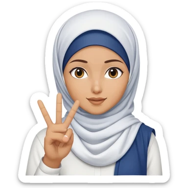 White hijab girl wearing white tshirt and dark blue hijab doing peace sign sticker