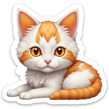 full body of very small + skinny ginger and white kitten with deep orange eyes and triangular shaped face lying down sticker