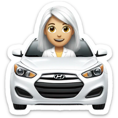 White mail whit highlights hair driving a Hyundai white car  sticker