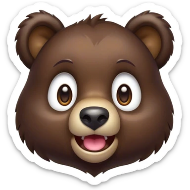 Cinematic Comical bear cub Portrait Emoji, Head tilted dramatically with an exaggeratedly amused expression, featuring a striking, glossy dark brown fur with bold fur texture, wide, expressive eyes filled with playful disbelief, Simplified yet hilariously expressive features, highly detailed, glowing with a slightly sassy glow, high shine, dramatic yet playful, stylized with an air of cheeky wilderness mischief, bright and endearing, soft glowing outline, capturing the essence of a spirited and over-the-top bear cub, so meme-worthy it feels like it could roar its way into internet fame instantly! sticker
