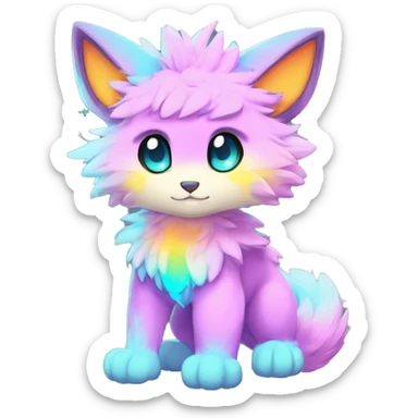 Anthro Fluffy Cool Cute Magical Elemental Shiny Colorful Neon Vibrant Colors Sparkle Kemono-style Chibi Fantasy-Animal-Fakémon-Pokémon-Hybrid Fur Sona Aesthetic Full Body sticker