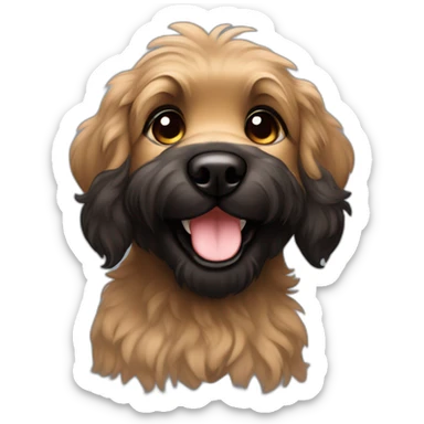 bouvier fawn brown and black big puppy face very long hair smiling dark short ears sticker