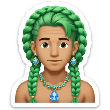 gem lover man with gem accessories excessive amount very big gem earrings green chunky braided hair and blue diamonds  sticker