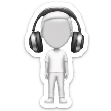 man with laptop headphones phone only upper part of body real-skin-tone sticker