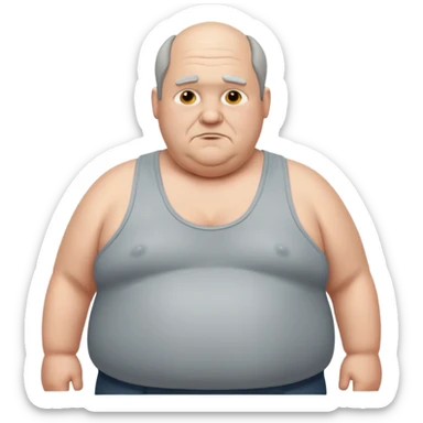 extremely obese middle aged white man in wifebeater with greasy hair and greasy appearance. His hair is balding and grey sticker