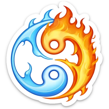 The fire and water emojis are in the form of the yin-yan symbol in front of a completely black background. let the background be black sticker