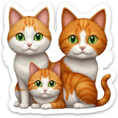 3 tiny different coloured short haired cats including a dark grey and white cat with green eyes,and  a ginger and white with orange eyes and a brown tabby and white with hazel eyes sticker