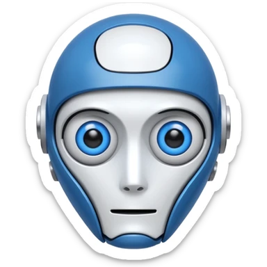 tête de robot cosmonaute bleu et blanc avec des yeux arondis bleu style cartoon sticker