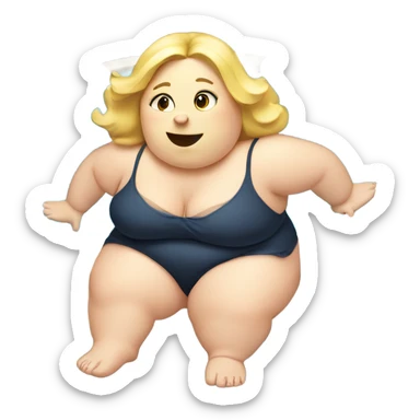 A very fat blonde girl at the pool which a fat dog sticker