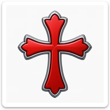 Add a silver outline with subtle shadow to the chrome hearts cross in red, keeping the apple emoji style with its characteristic look and feel. sticker