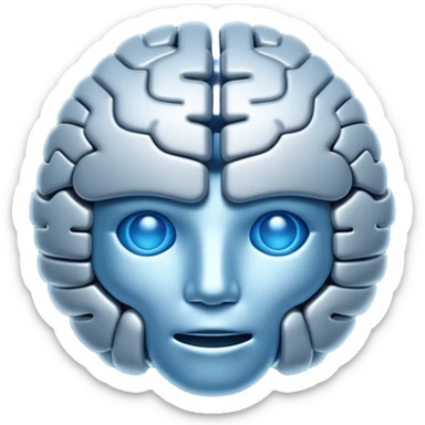 stylized AI brain emoji, circuit patterns, soft glow, representing artificial intelligence in a friendly way sticker