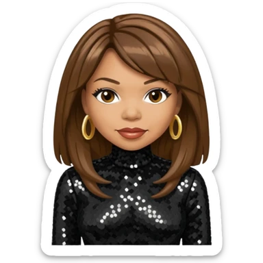 Tisha Campbell with long brown hair, black sequin outfit  sticker
