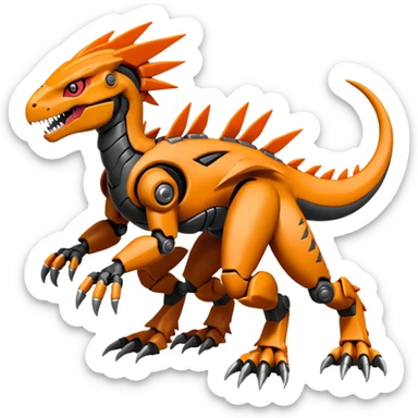 Cool Futuristic Black Orange Cyber-Digimon-Fakemon-Velociraptor-Guilmon-Guilmon-Wargreymon-Mecha-fusion (full body) sticker