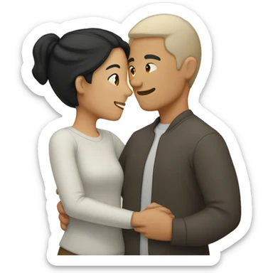 A couple hugging each other. Both man and woman are half Asian half white with dark hair sticker