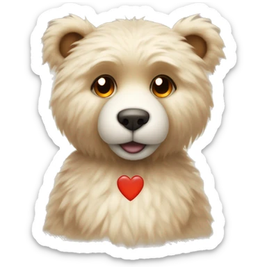 Light coloured fur. With Orange eyes teddy bear wearing a beige sweater with a red heart in the middle.  sticker