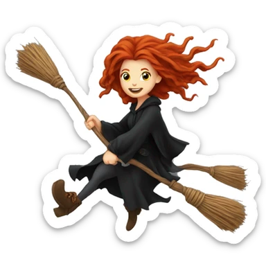 Redhead dreadlocks witch flying on broom sticker