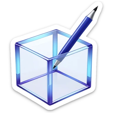 Create an emoji for 3D visualization and modeling. Show a 3D wireframe model or shape (e.g., a cube or sphere) with a design tool like a stylus or 3D rendering software interface. Use modern, professional colors. Do not include any emojis or smiley faces. Make the background transparent. sticker