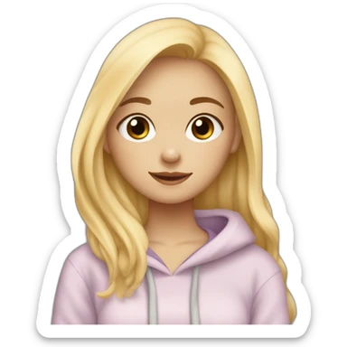 A blonde girl with smooth hair and a ray in the middle of his hair, she has light skin a few freckles, and she wear a hoodies and she Carries in his arms a baby black labrador dog  sticker