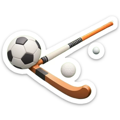 A field hockey stick and ball on a vibrant green grass field, with goalposts and clear field markings in the background. The scene emphasizes the bright, lush grass, highlighting the fast-paced and strategic nature of hockey on a well-maintained pitch. sticker