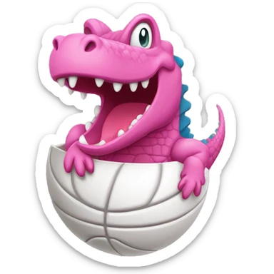 Cocodrilo con una pelota de básquet de color rosado  sticker