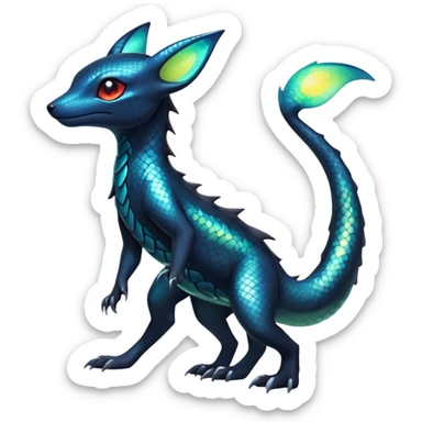 Colorful Iridescent Exotic Salandit-Aurorus-Umbreon-Fakémon-hybrid-creature (full body)  sticker