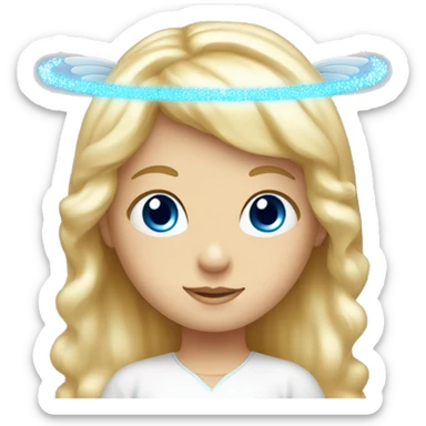 blonde hair blue eyed girl with an angel halo above head  sticker
