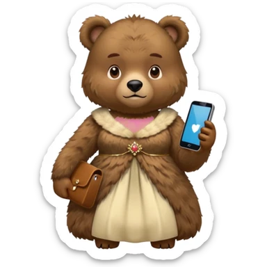 russia bear with custome dress and smartphone sticker