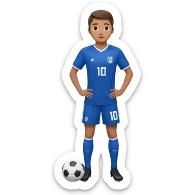 Apple emoji style 21 year old soccer player standing same pose, blue jersey #10, ultra realistic, studio lighting sticker