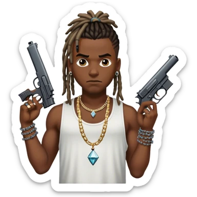 african-american race pig with dreads looking gangster with gun and tank top, with diamond blinging chain, with tattoos sticker