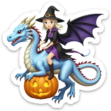 Big white dragon flying with a witchy female rider on top of it sticker
