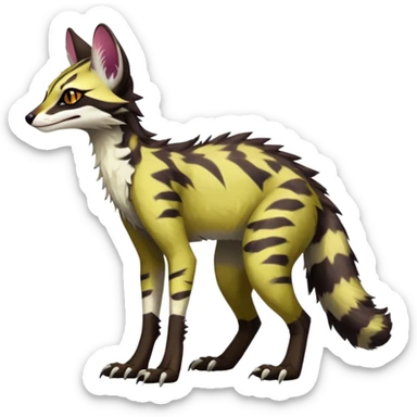 Feral Rare Fantasy dark vibrant warm-colored Vernid-Sergal-Genet-species by LiLaiRa, random markings, tufted ears, full body, 4 legs sticker