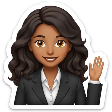 business woman with brown skin, brown eyes, long black wavy hair looking very happy, professional suit sticker