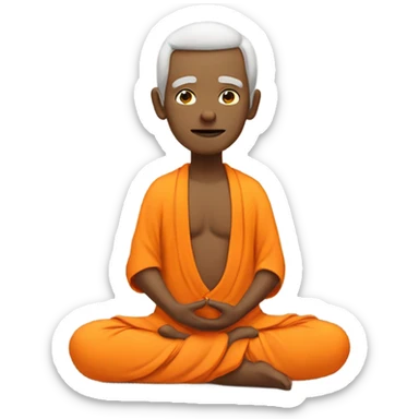 an old yogi with a peaceful and meditative expression. The character should be wearing an orange robe, symbolizing traditional yogic attire. The yogi can be sitting in a lotus position sticker