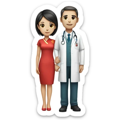 girl in qipao with a male doctor in white Dr uniform sticker