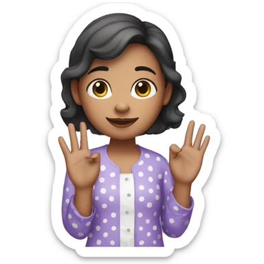 A girl with lavender kurti white spots showing three fingers in one hand sticker