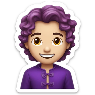 Un garçon qui sourit avec des dent de vampire les cheveux boucler violets sticker