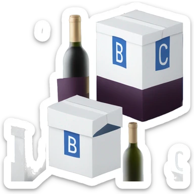 A sleek white box with blue pictures of a wine glass on the side and bold 'BC' logo in the middle of one side of the box sticker