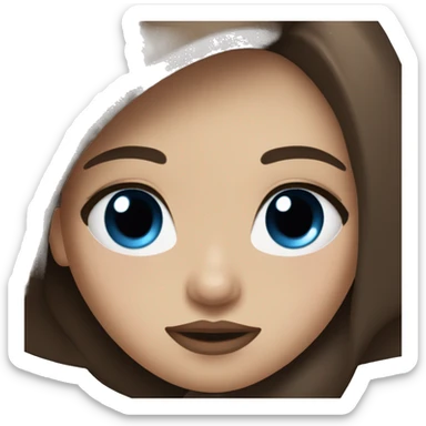 a girl with blue eyes, plump lips, long brown hair, in a black top sticker