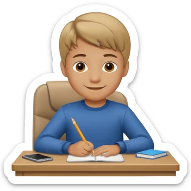 Little nice boy straight a student dark blonde hair tan skin sitting in desk with a big smile sticker