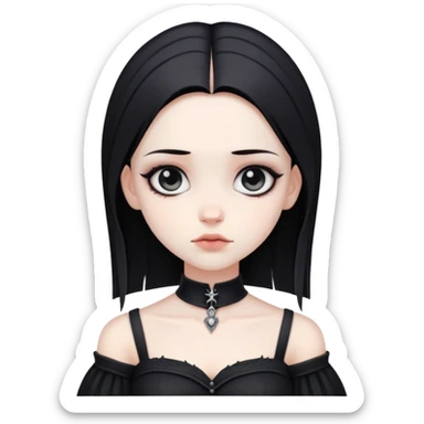 gothic girl with wide shoulders, small chest, black clothes, pale skin sticker