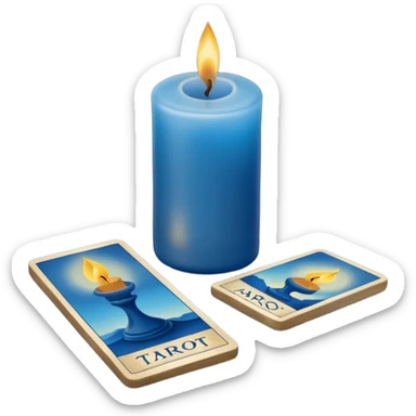 A blue deck of tarot cards and a one candle nearby sticker